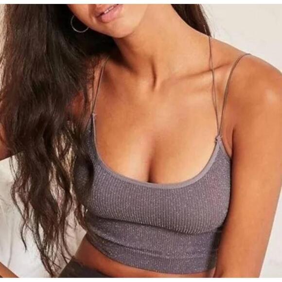 Urban Outfitters Other - 3 X 25 Out From Under Grey Sparkle Crop Top Ribbed Spaghetti Straps Large